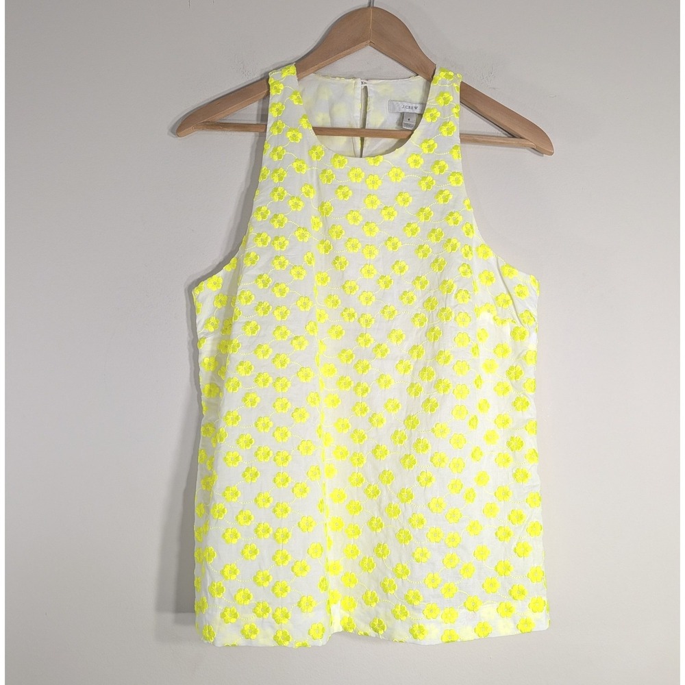 J.Crew Yellow Sleeveless Top; Floral Eyelet Embroidery Halter Neck A4918
